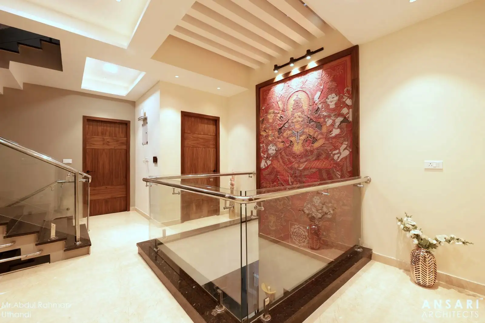 A centrally located courtyard, open to the sky, serves as a spiritual and visual focal point, filling the home with natural light and a serene, uplifting atmosphere.