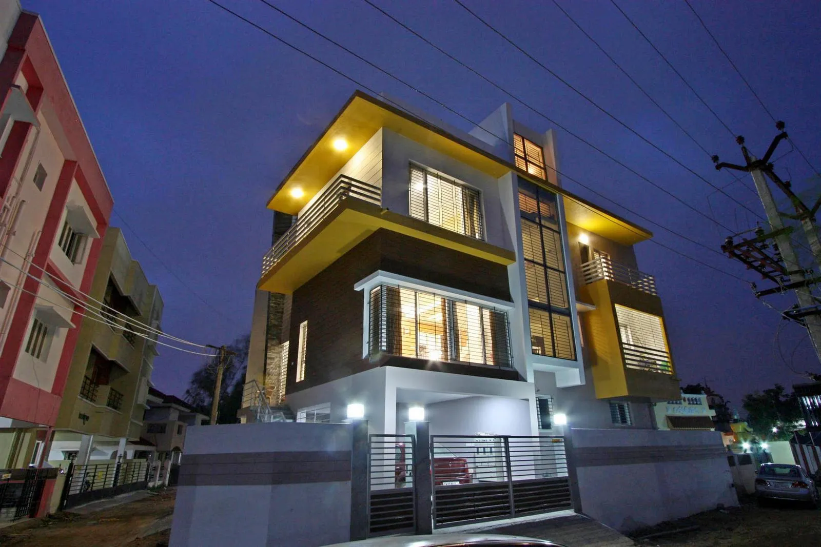 The house opens toward a scenic lake on the western side, capturing the best views from the living spaces. The design is oriented to frame this landscape while balancing light, ventilation, and comfort.