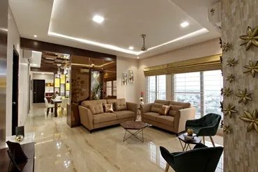 a living room with a couch and chairs