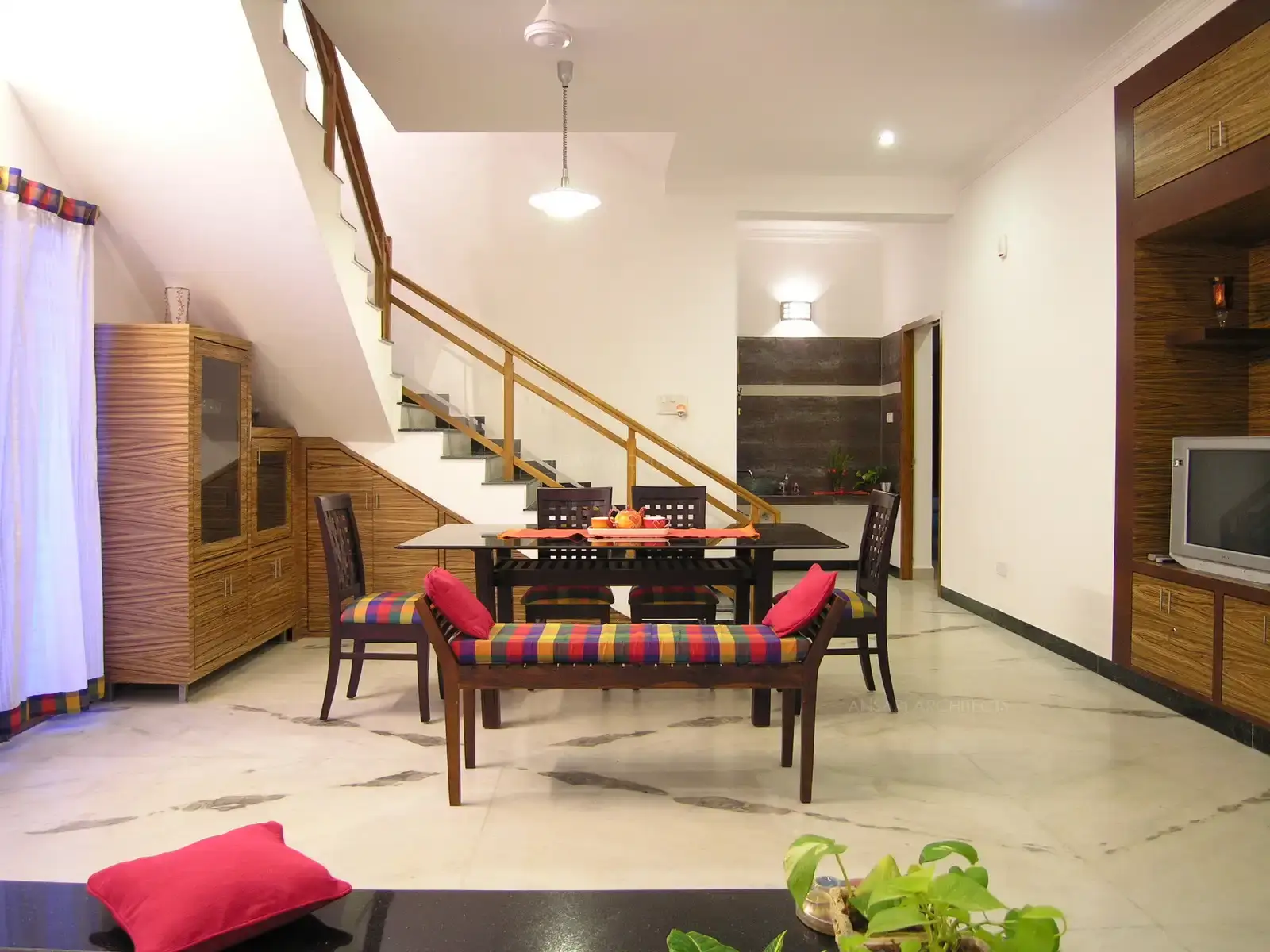 Being a low budget interior project the light were embedded into the concrete slab to create a look of false ceiling.