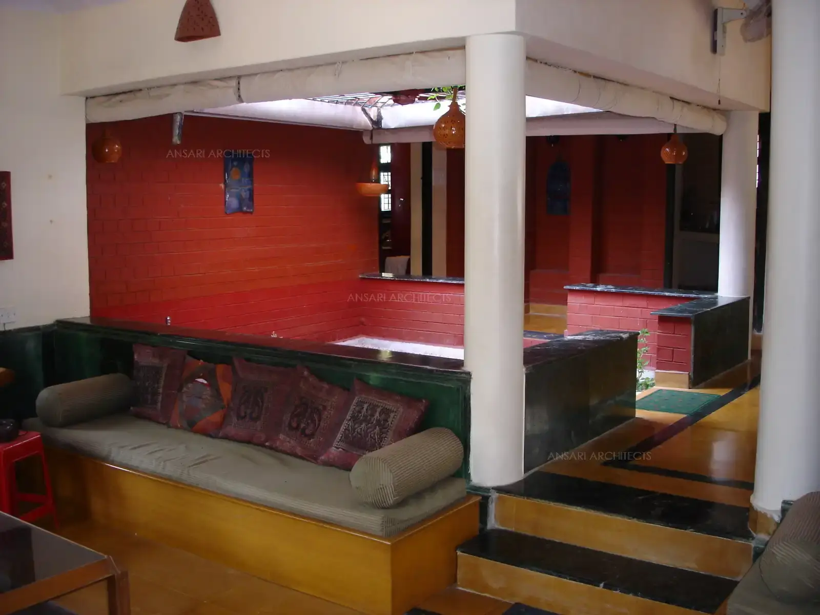 View of central courtyard from the living room.