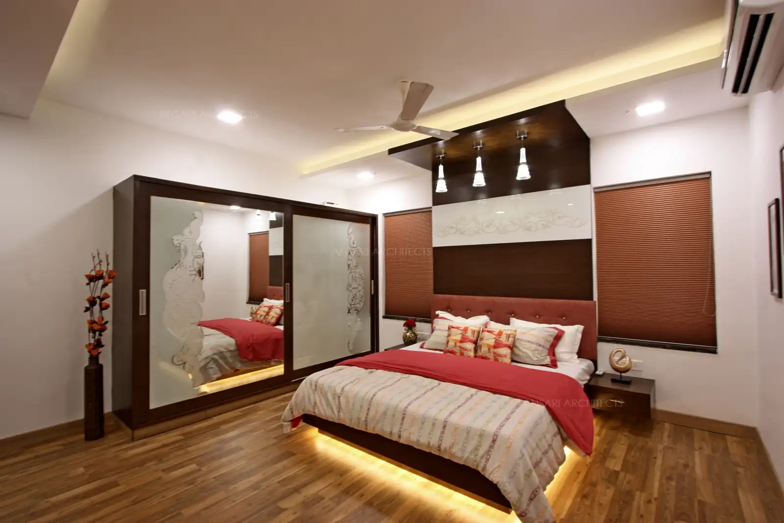 The bedroom turns out to be a unique design with comfort.