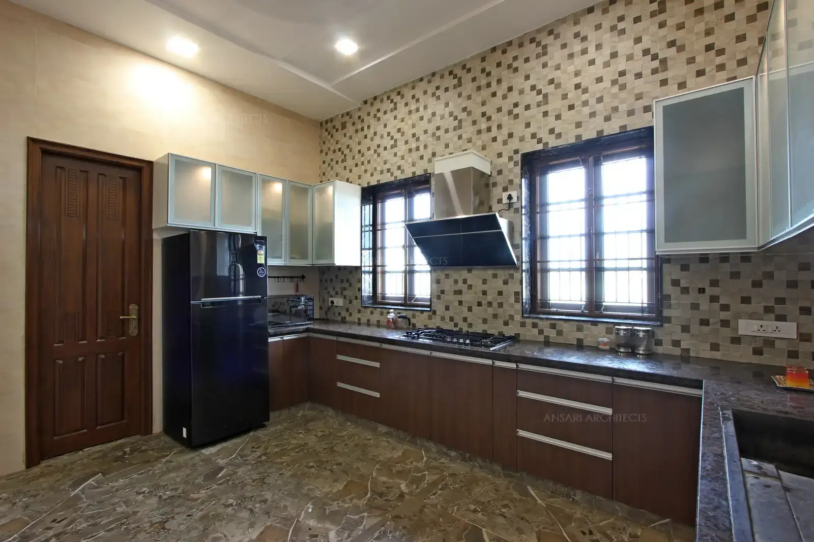 The windows bring in natural light for the space.