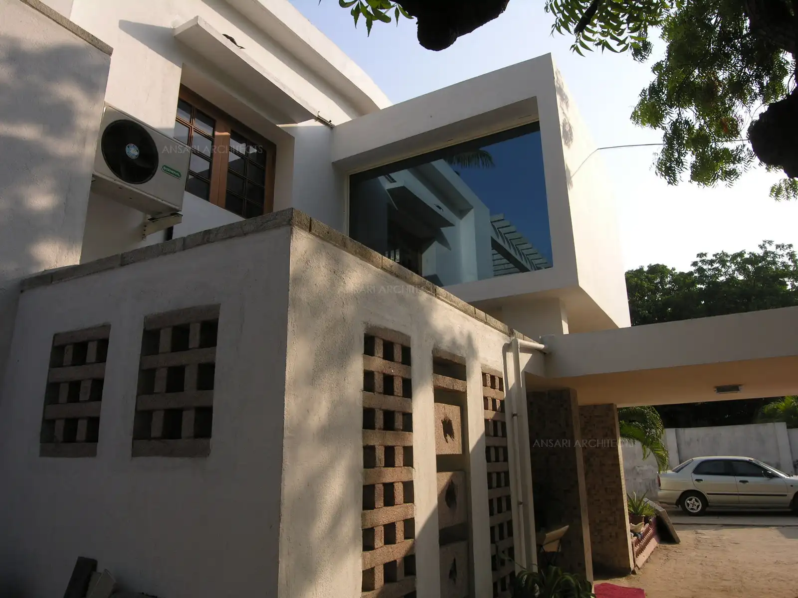 View of stone courtyard from exterior