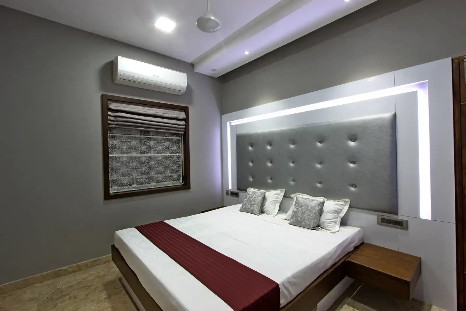 The ambient lighting enhance the mood of the space and yet a simple and beautiful space.