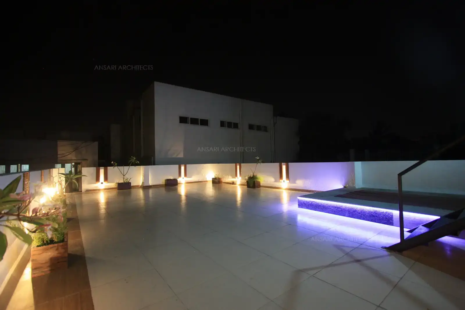 The open terrace on the north side has well designed OTS highlighting the walls.