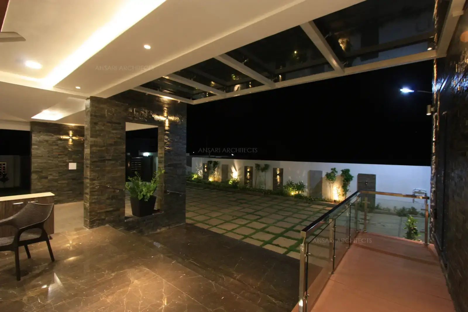 View from the main entrance showing the compound wall.