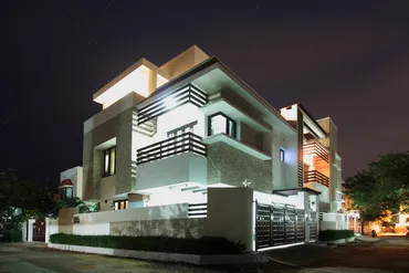 a building with lights on