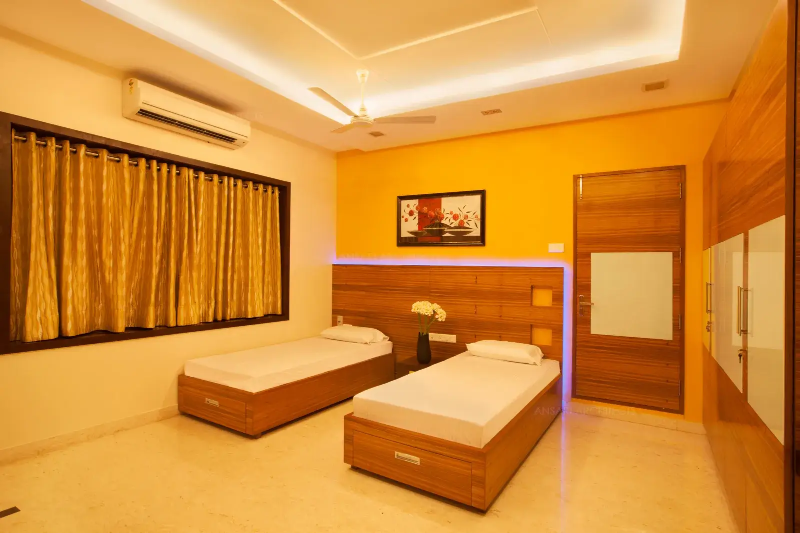 Guest bed room on the Ground Floor is bright and spacious and totally separated from rest of the House-KK Nagar-house.