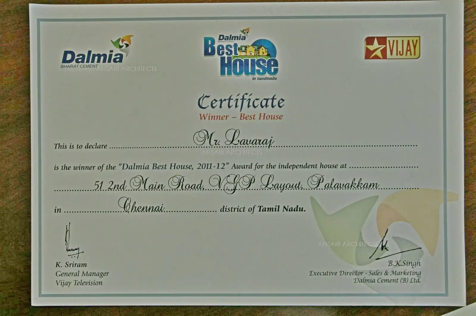 Dalmia VijaTV Award winner Year 2011