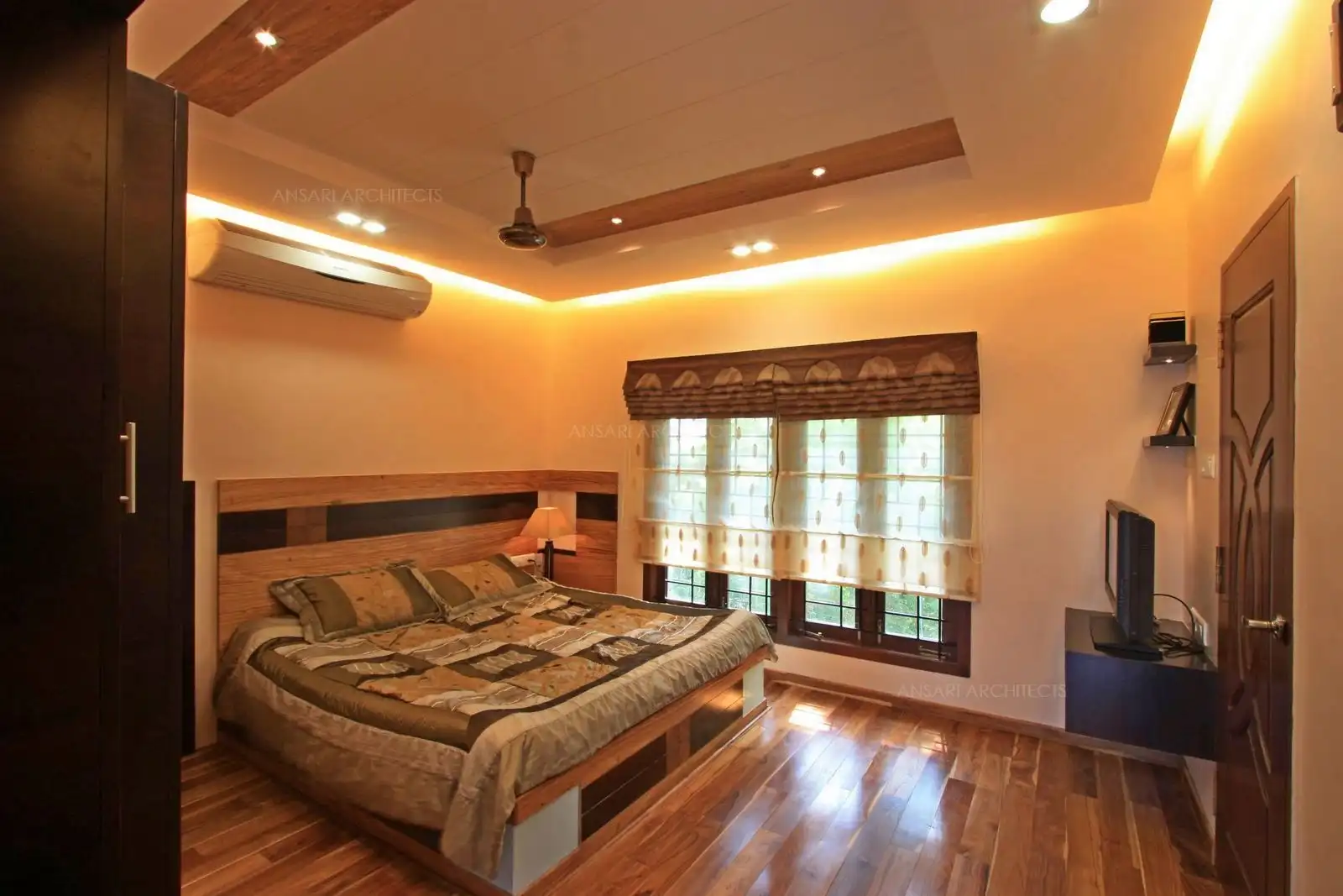 Bedroom-3 in the second floor has natural wooden flooring with similar veneer used in the furniture for continuity.