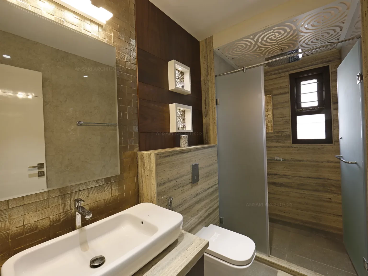 The elegant tile with bold patterns and classic wooden texture gives a luxury and a virtually seamless effect.