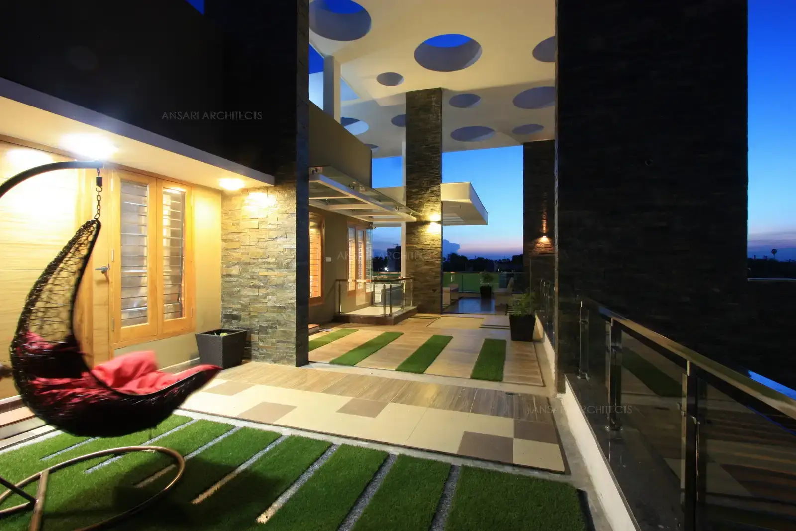 The balcony and sit out area in the first floor has access from family room and son's room.
