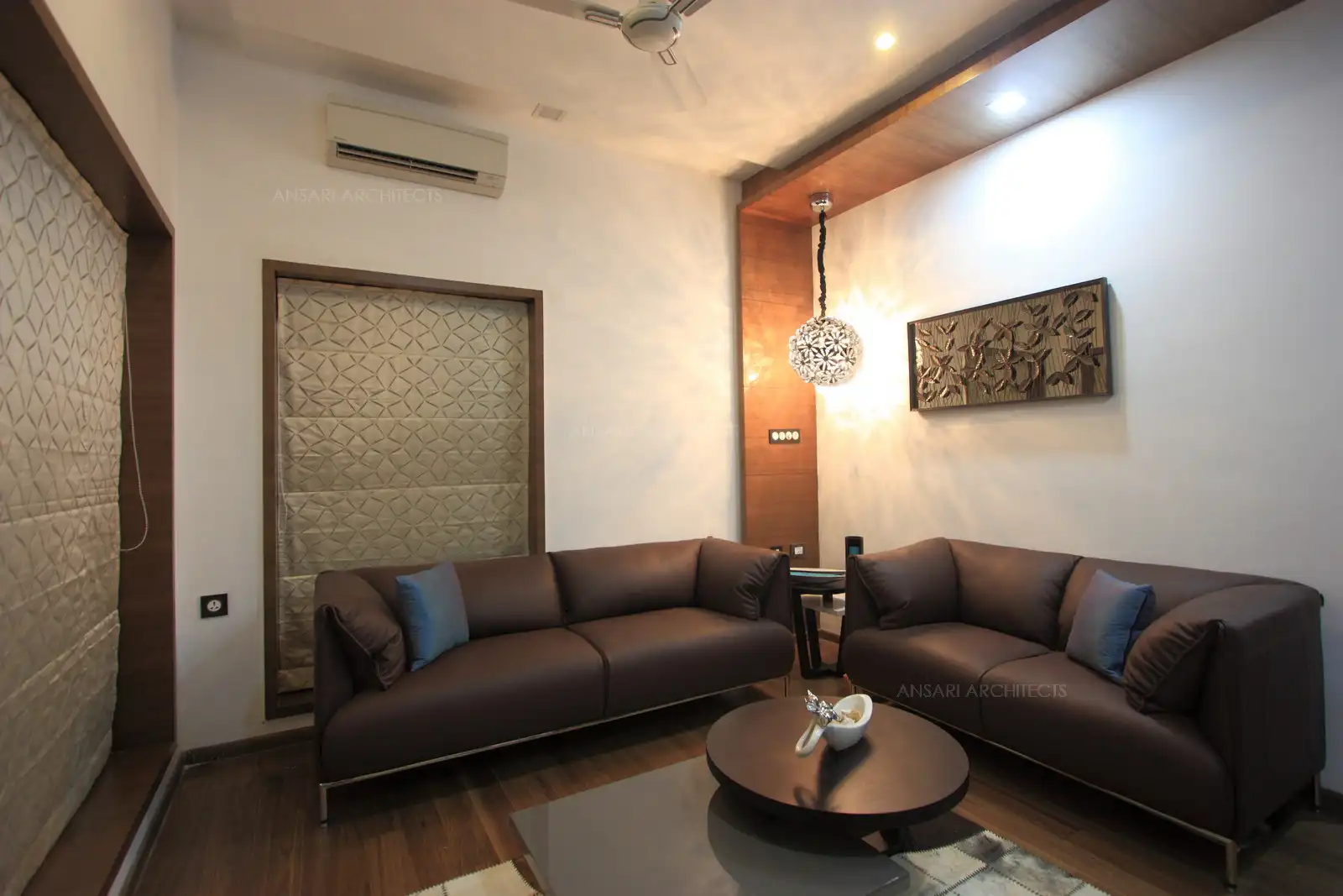 The guest room in the front is warm and inviting.
