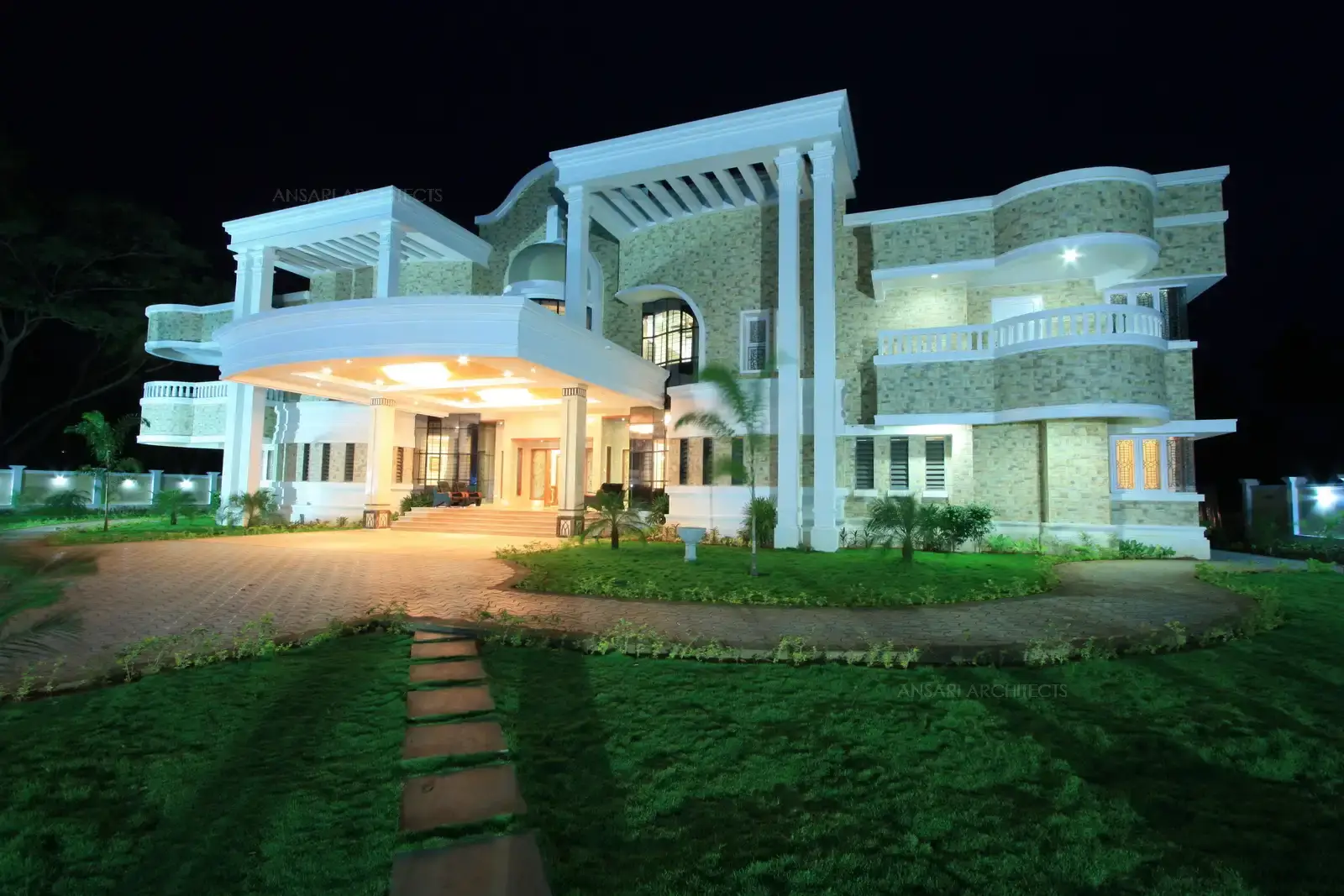 Courtyard has been designed with pergolas for security at second floor level and intricate floral jaali work.