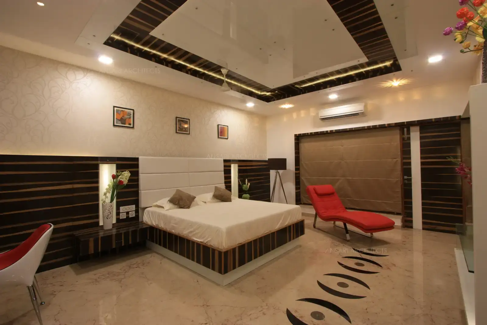 View of bedroom 4 in the first floor showing panelling and false ceiling.