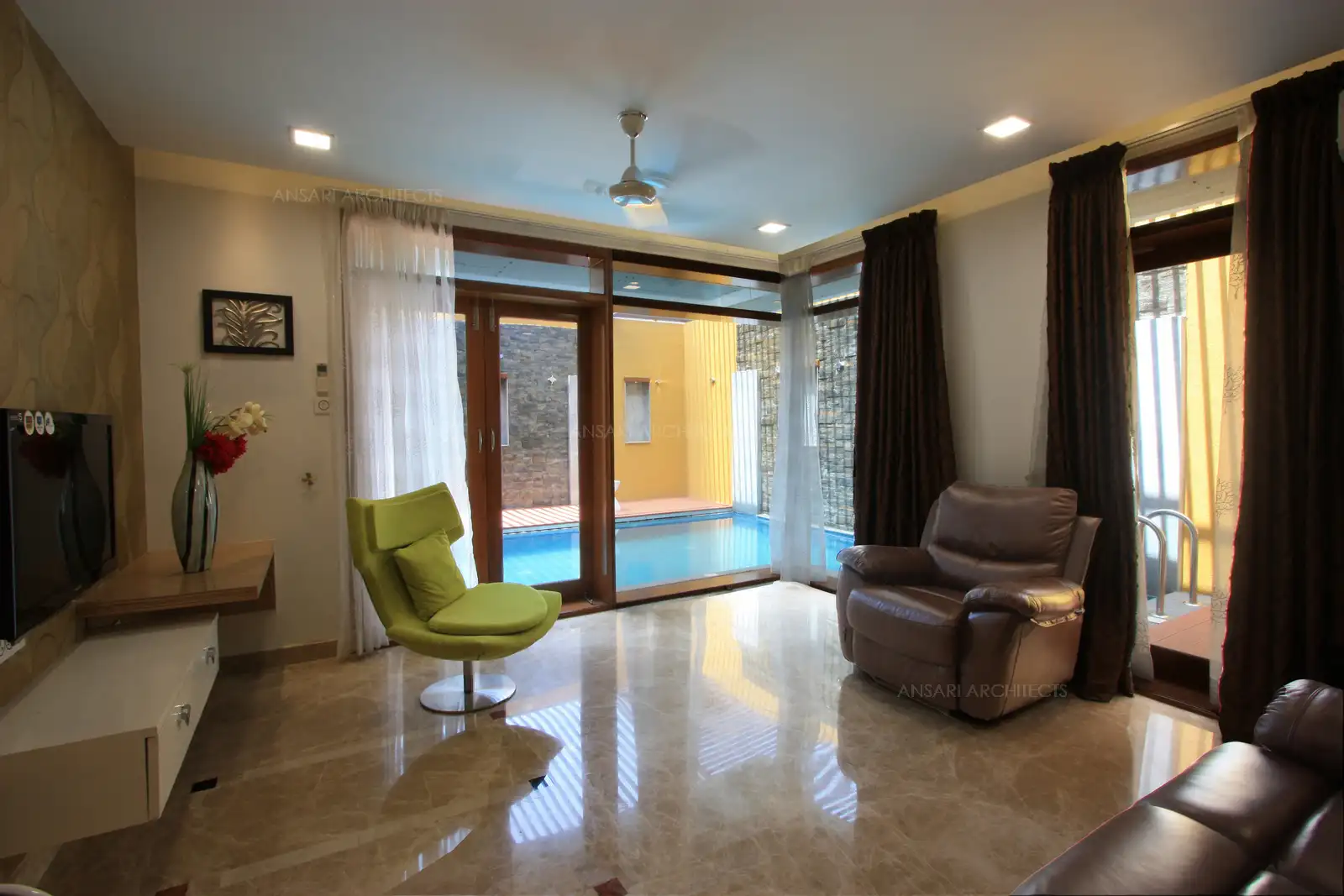 Water body which also doubles as swimming pool acts as thermal regulators.