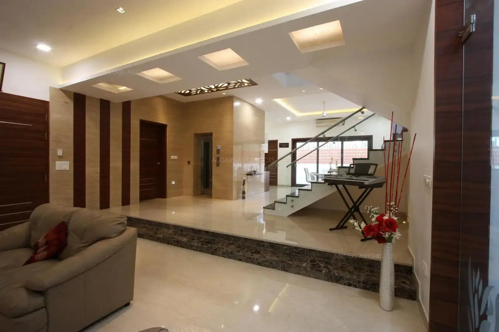 The Recessed lights simply transform a space into striking one , the floor lights adds exuberance to the room.