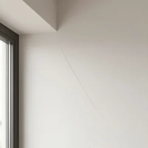 How to Stop Cracks in Your Home: Professional Guidance from Architect Dameem Ansari 7 Interior wall corner near a window with a visible diagonal crack running from the ceiling toward the middle of the wall