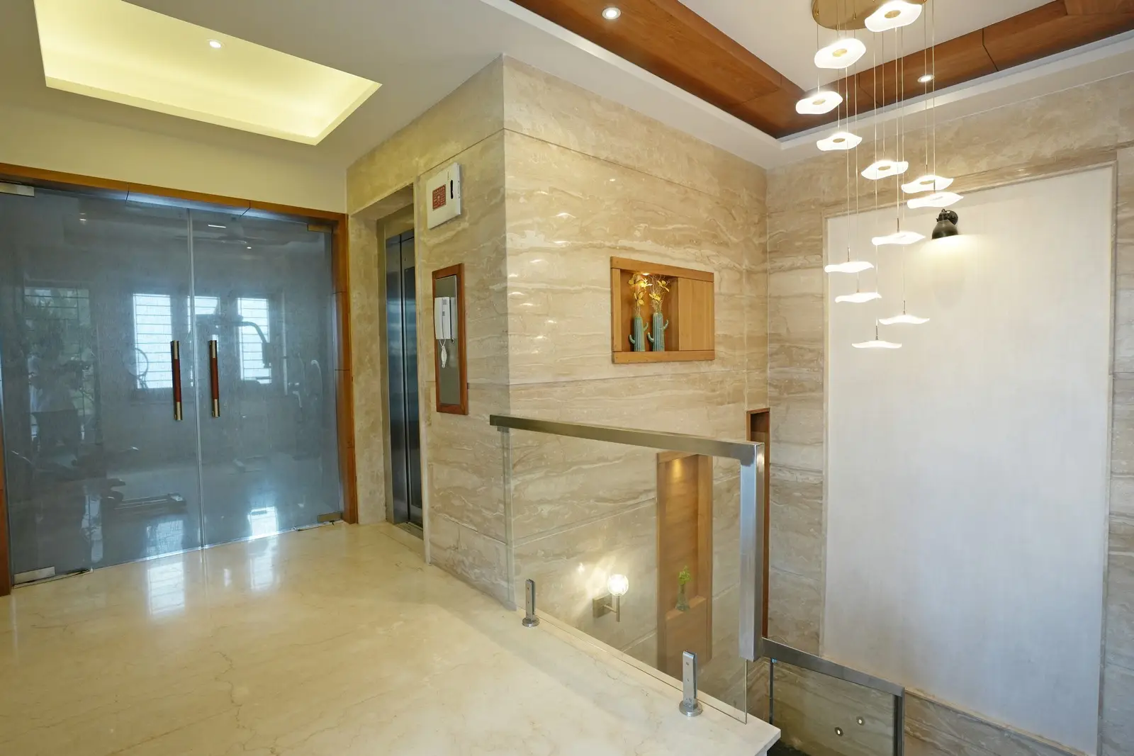 Third floor - it combines elegance and functionality, featuring full marble cladding, walnut veneer ceilings, custom wooden niches, curated décor, and a thoughtfully designed layout.

